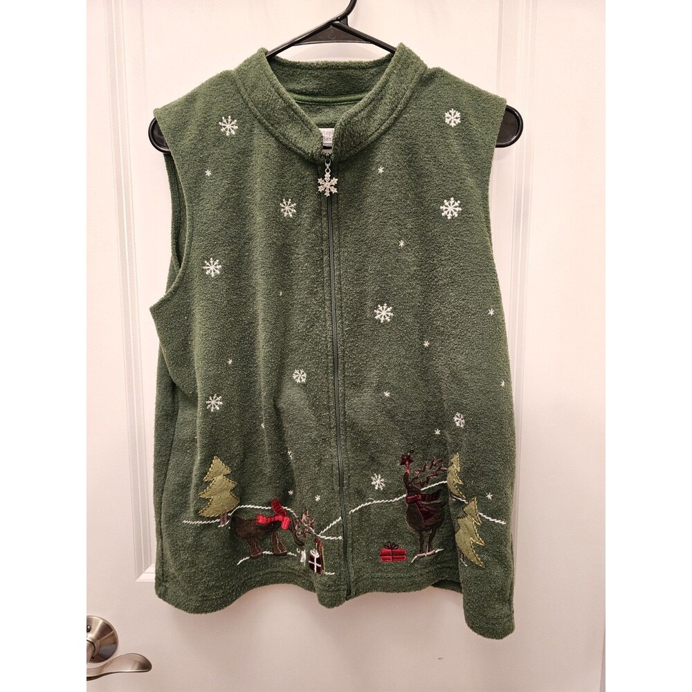 Christopher & Banks Green Reinder Embroidered Christmas Vest Size XL